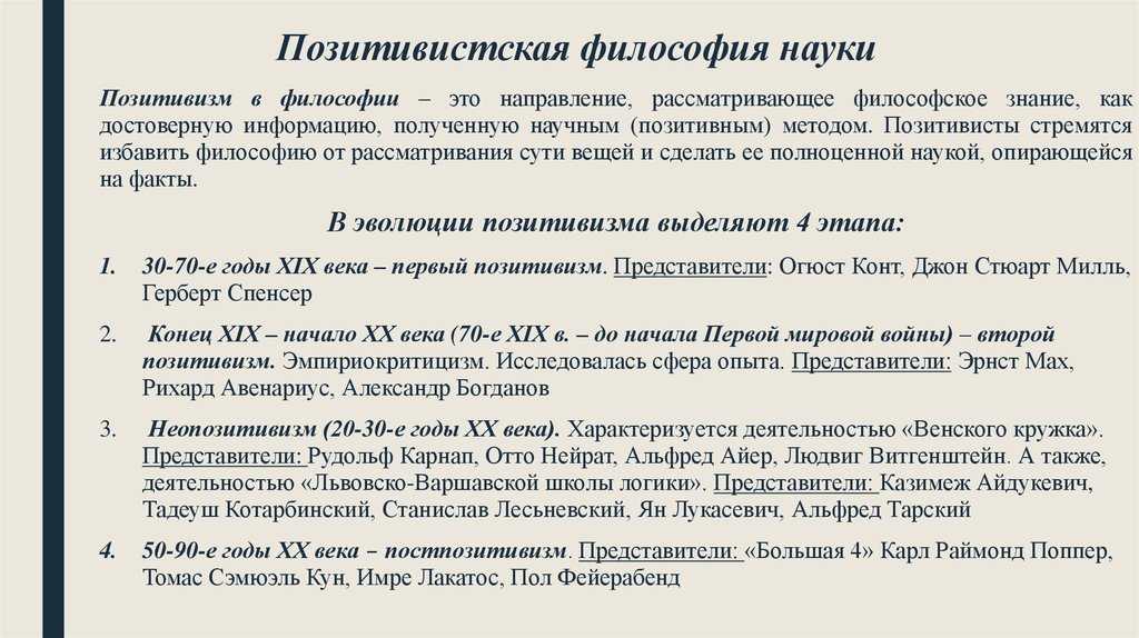 Позитивизм, его основные проблемы и этапы