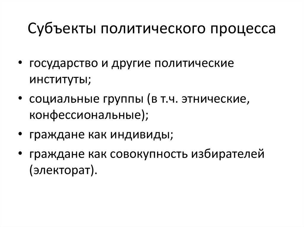 Субъекты политики: понятие  и виды