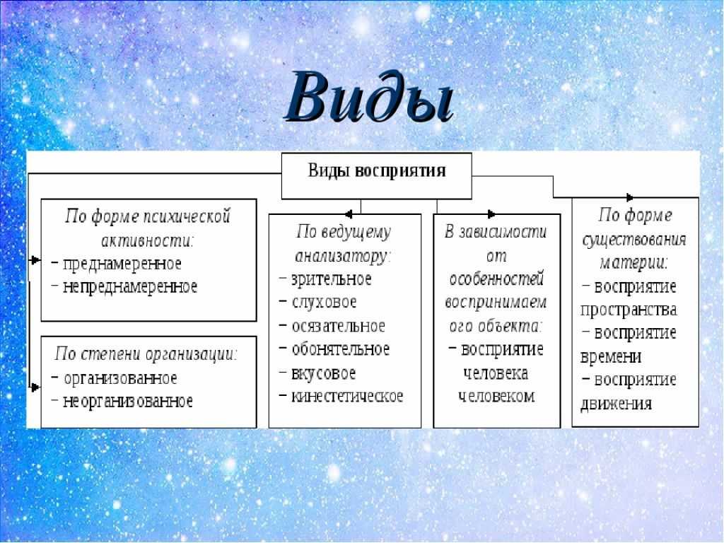 Виды  восприятия: свойства, характеристики, примеры
