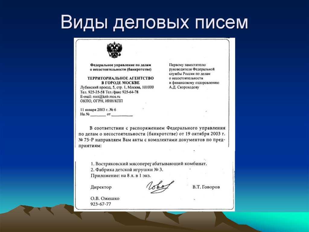 Виды деловых писем