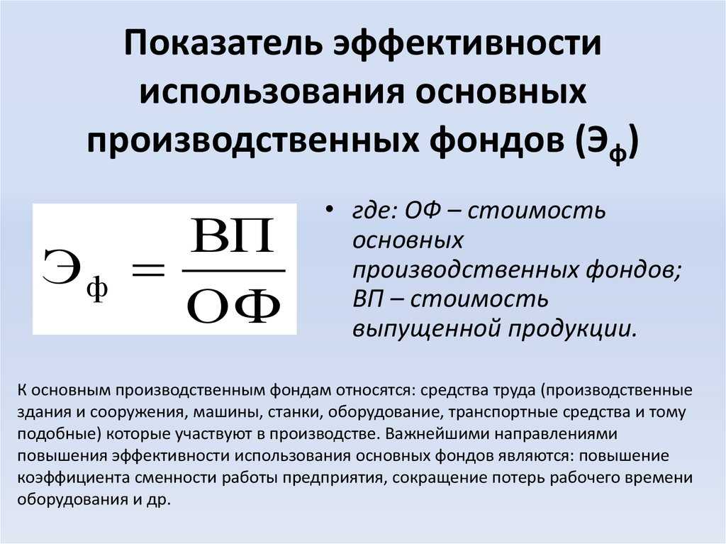 Показатели эффективности использования основных средств