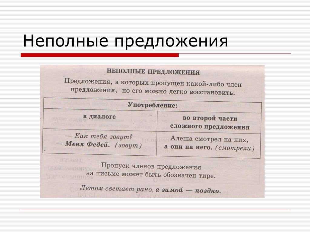 Неполные предложения - это.. (примеры)