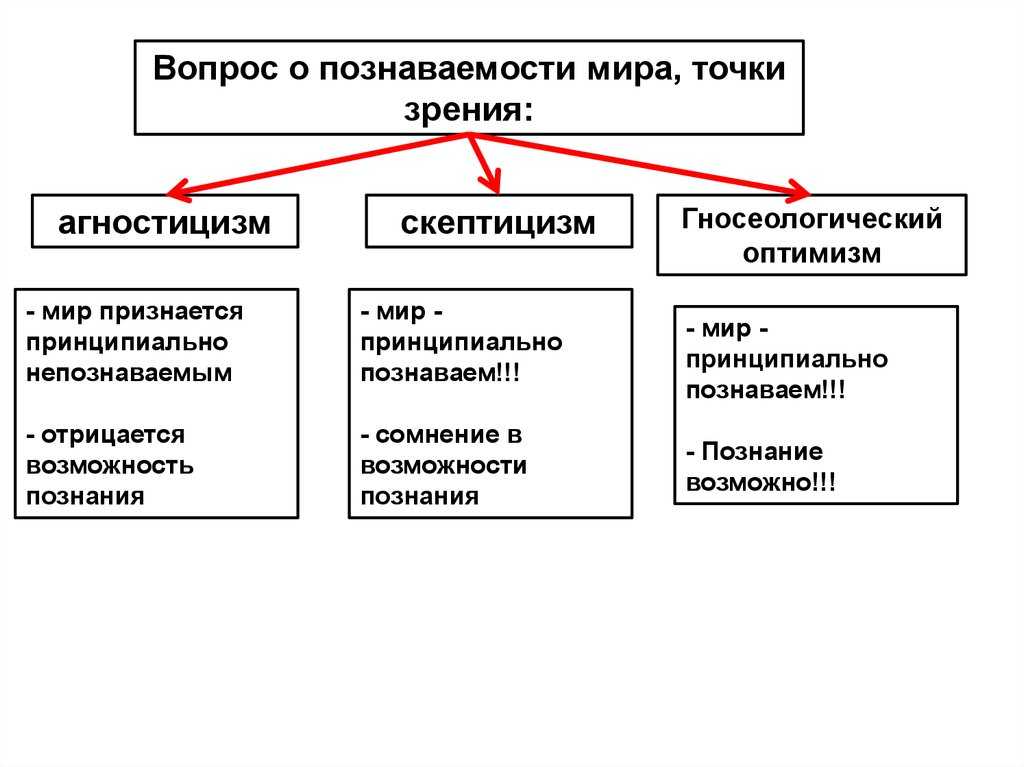 Агностицизм, скептицизм, оптимизм.
