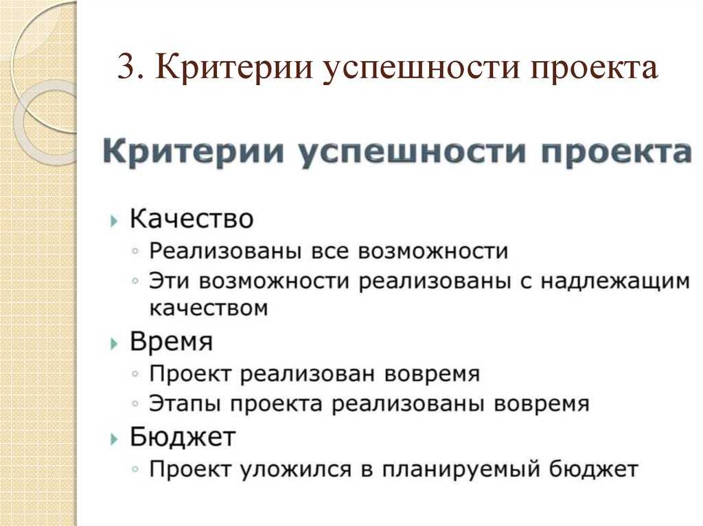 Критерии успешности проекта. что такое успешный проект? критерии успешности продукта