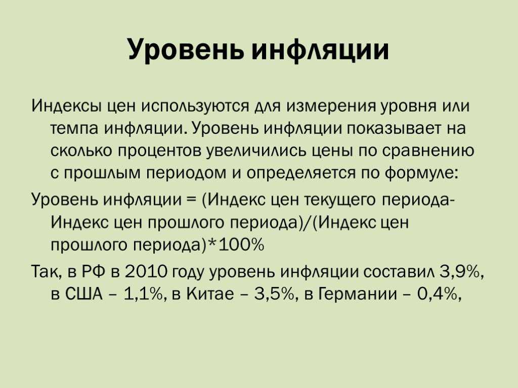 Экономические показатели инфляции