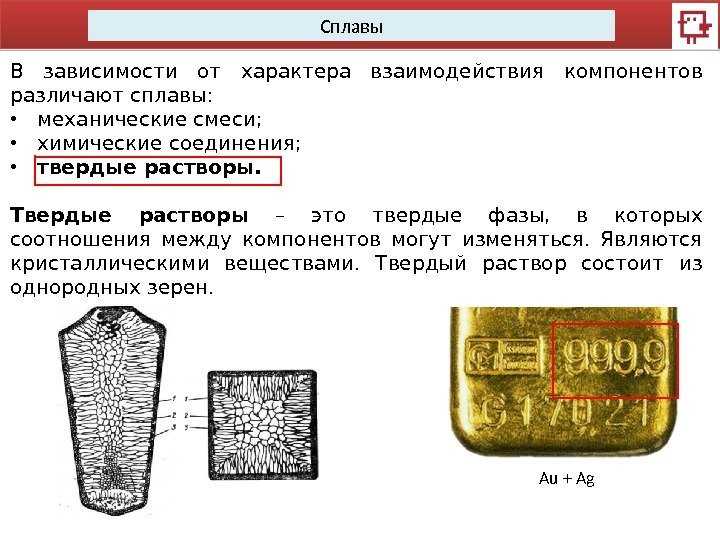 Сплавы металлов, твёрдые растворы