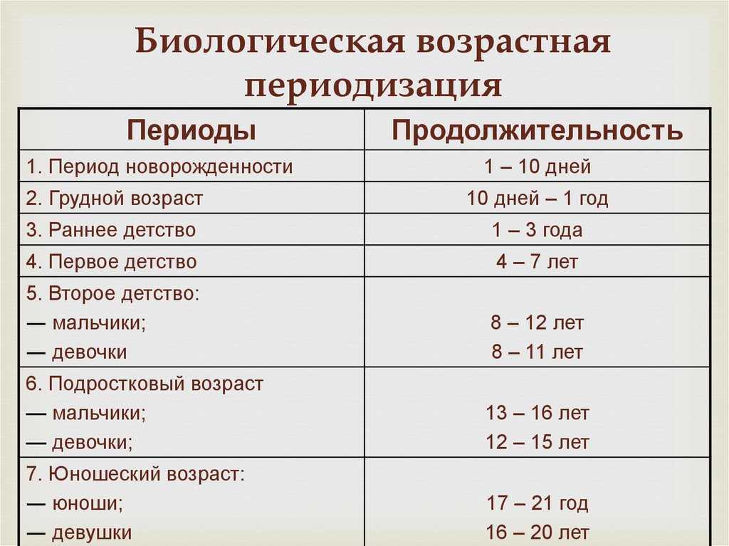 Таблица возрастной периодизации выготского: описание развития личности разного возраста