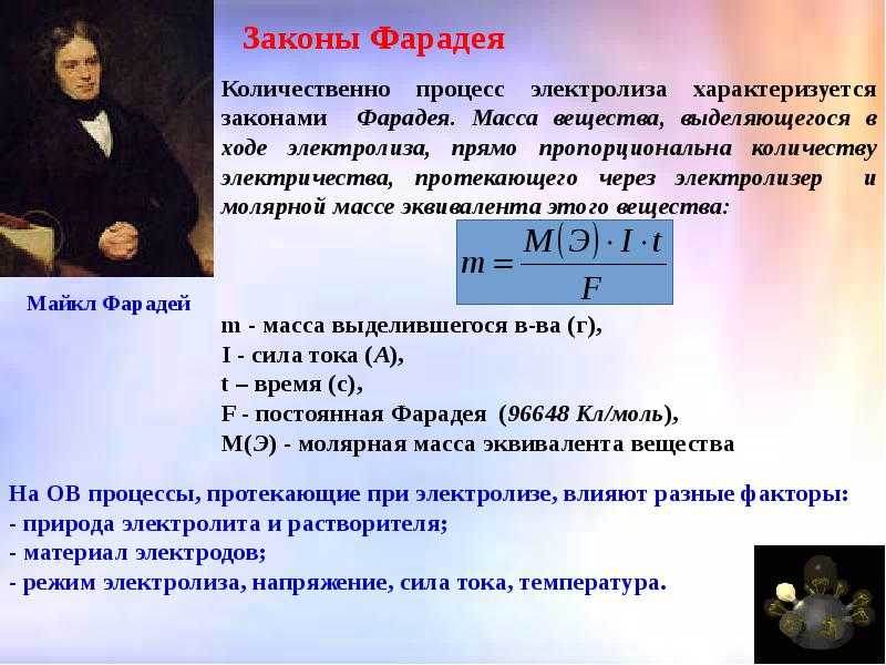 Закон фарадея для электролиза – формула и примеры
