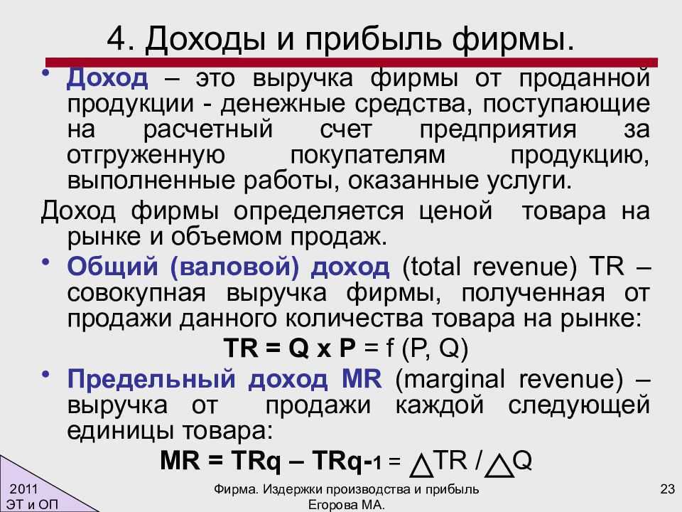 Доход и прибыль предприятия