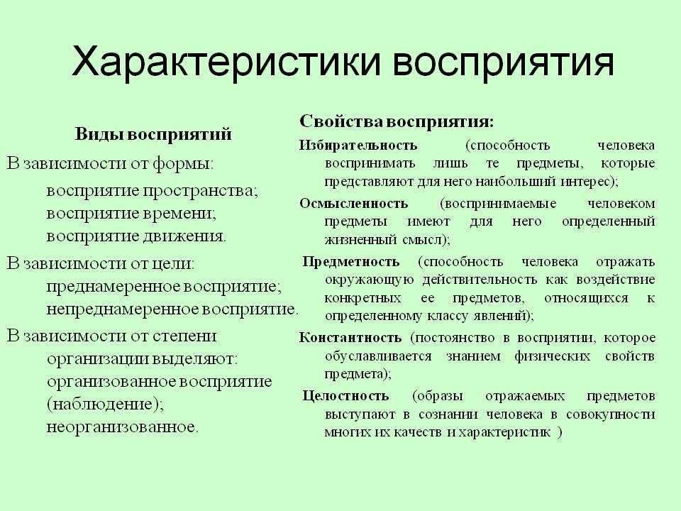 Восприятие, его свойства и виды. теории восприятия | шпаргалка к написанию экзаменов