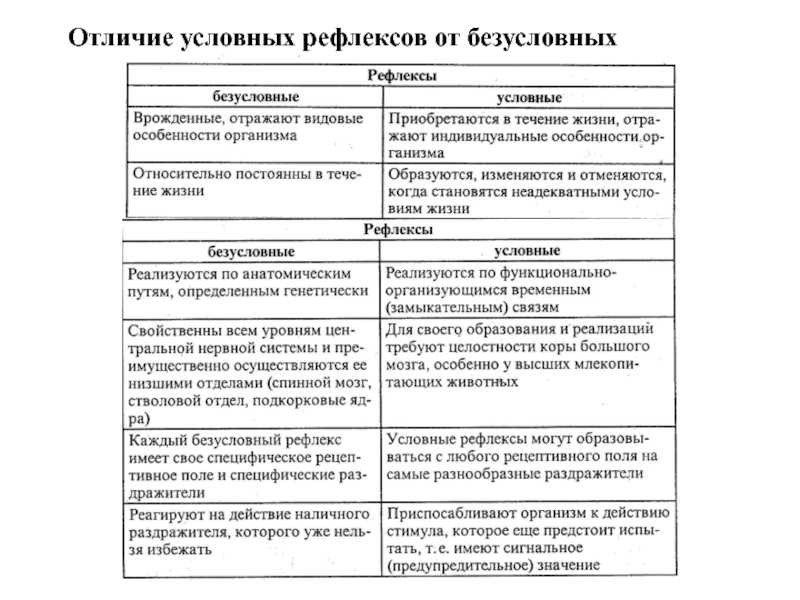 Чем условный рефлекс отличается от безусловного