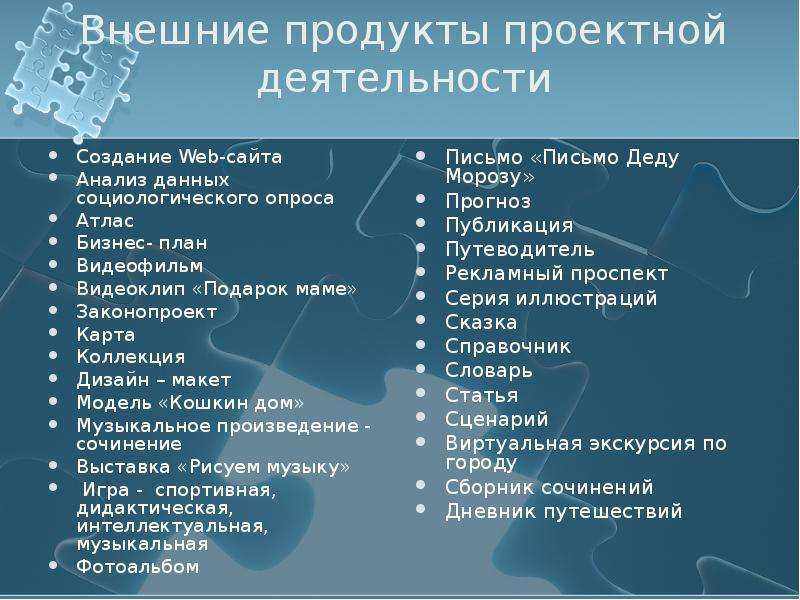 Виды продуктов