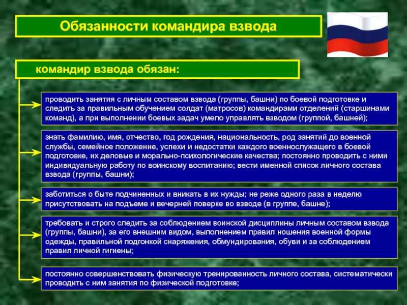 Командир взвода и заместитель - звания, назначение, документация, боевой приказ, права и обязаности - поощрения и наказания, функциональные и обучение