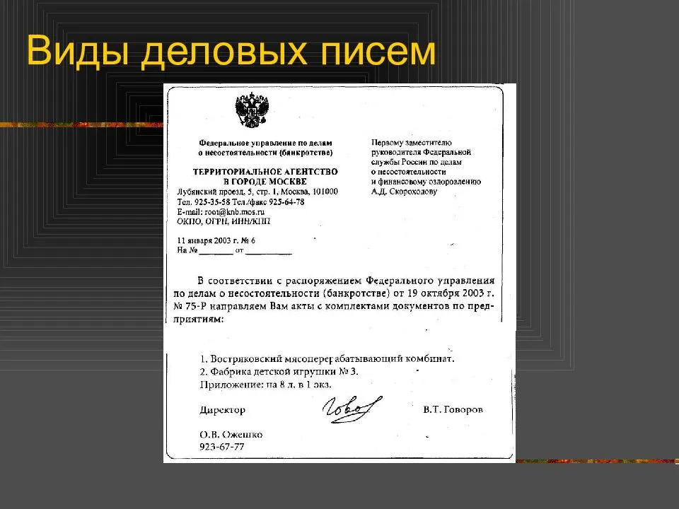 Виды деловых писем