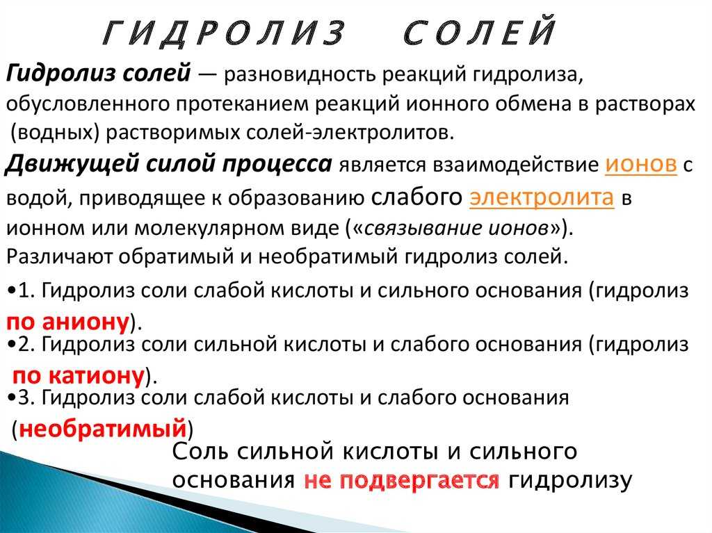 Правила составления уравнений гидролиза солей