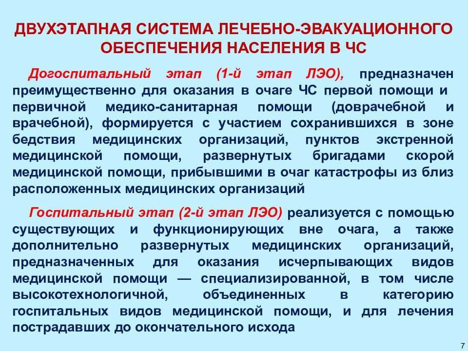 Организация лечебно–эвакуационного обеспечения населения в чрезвычайных ситуациях
