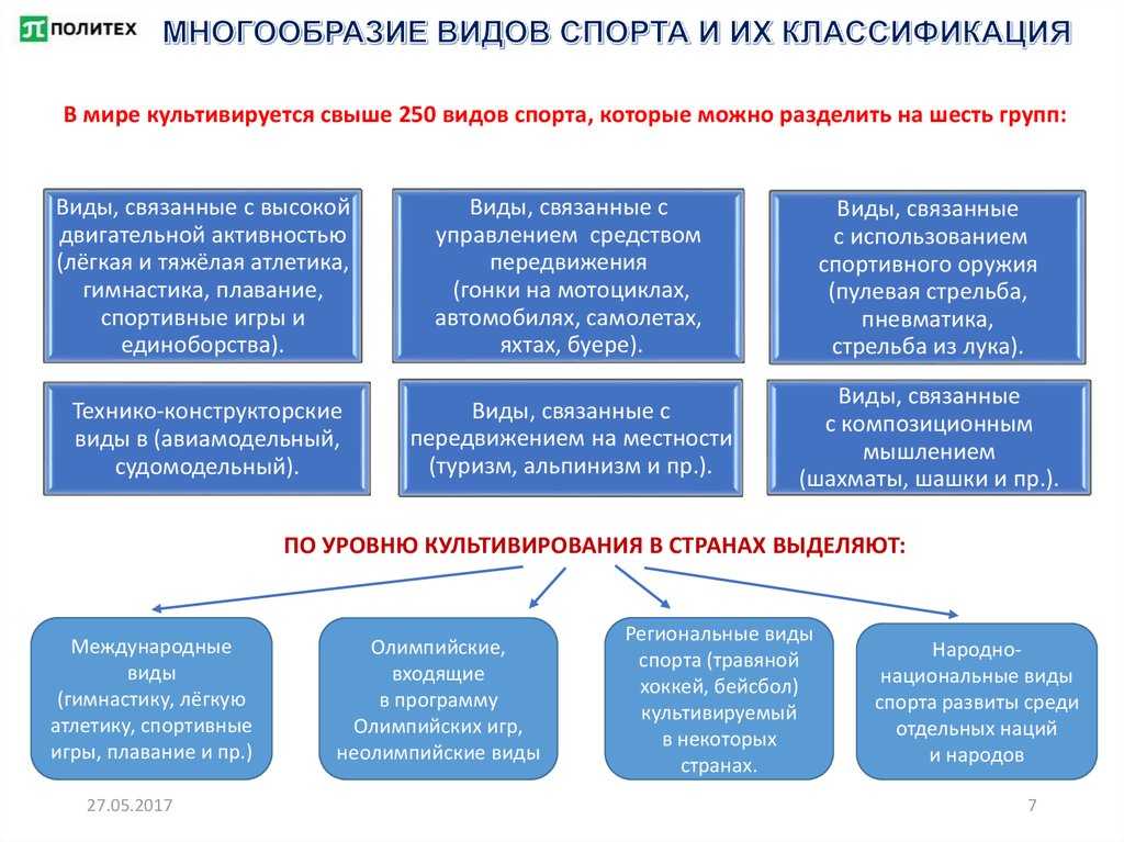 Классификация видов спорта кратко