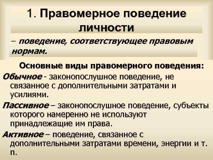 Правомерное поведение: признаки, понятие и виды