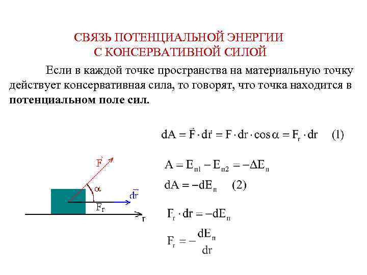 Уравнение связи потенциальной силы с потенциальной энергией