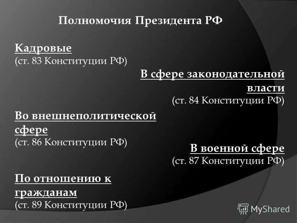 Полномочия президента российской федерации в сфере исполнительной власти