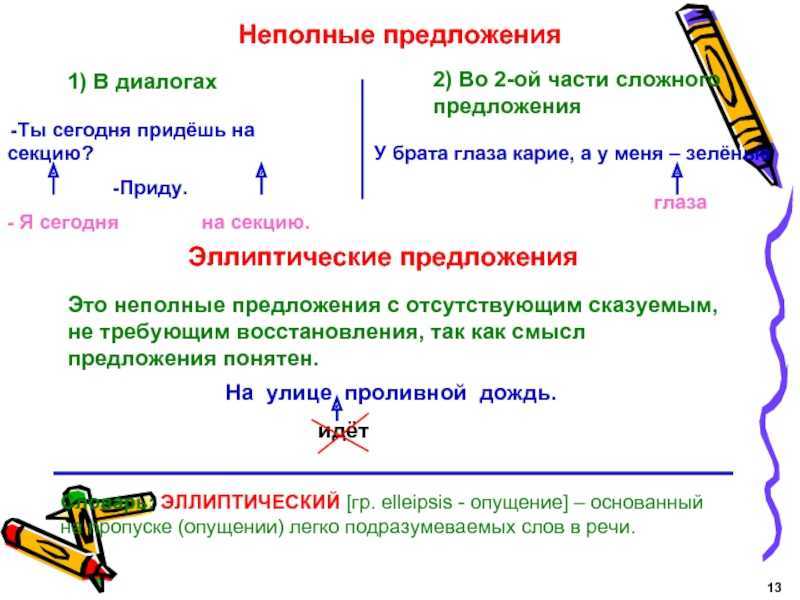 Неполные предложения - это.. (примеры)