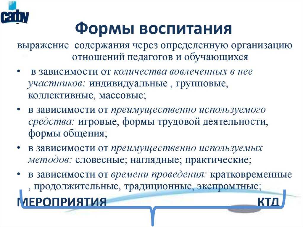 7.1. понятие о формах воспитания и их классификация. теория и методика воспитания: конспект лекций.
