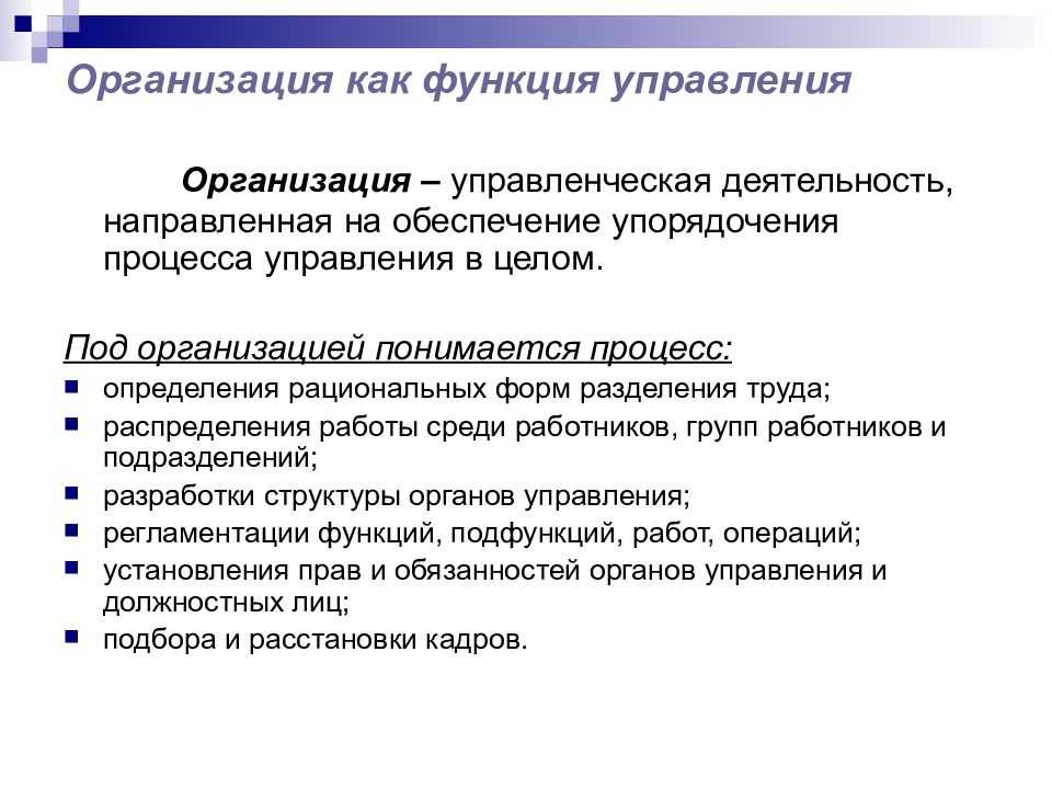 Организация деятельности предприятия как функция менеджмента