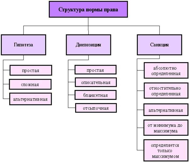 Виды нормы тгп. Структурные элементы юридической нормы.